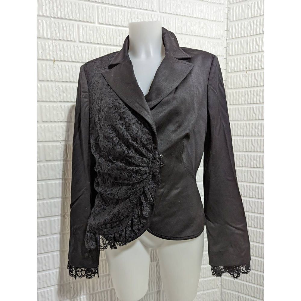 Cache Luxe Women’s Black Lace Embellishment Notch Lapel Blazer Jacket Size 14